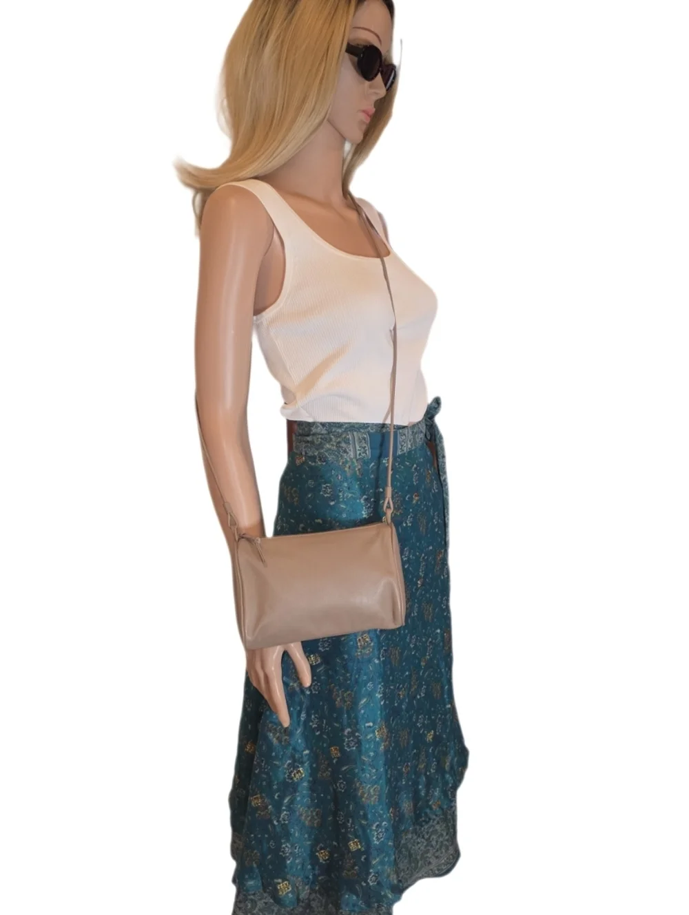 Vintage Minimalist 90s Leather Shoulder Bag -Taupe Beige EUC